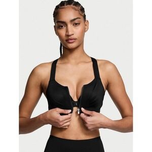 Victorias Secret Knockout Black High Impact Racerback Zip Up Sports Bra 34D Run